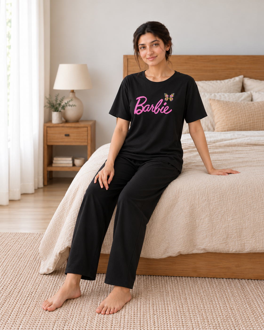 Glam Print Black Night Suit - pose 1