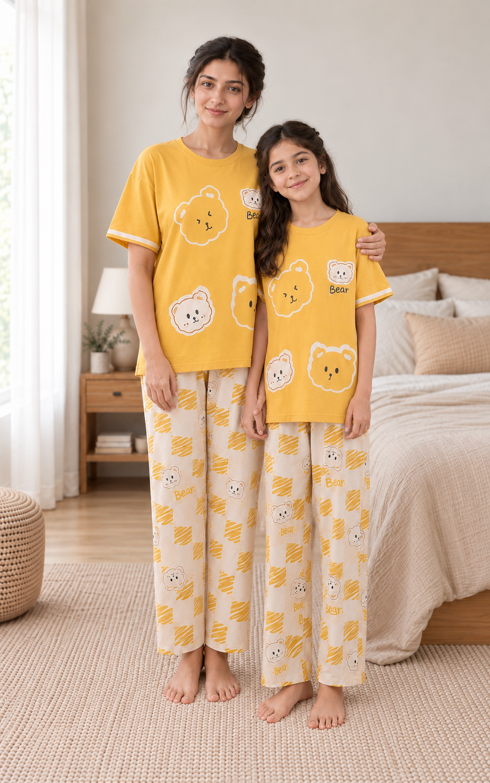 Yellow Panda Mom & Daughter Night Suit - pose 1