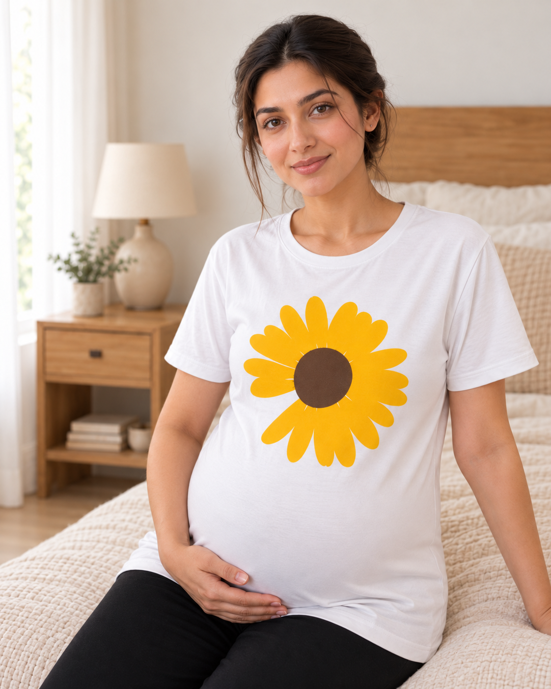 Yellow Sunflower Maternity Night Suit - pose 3