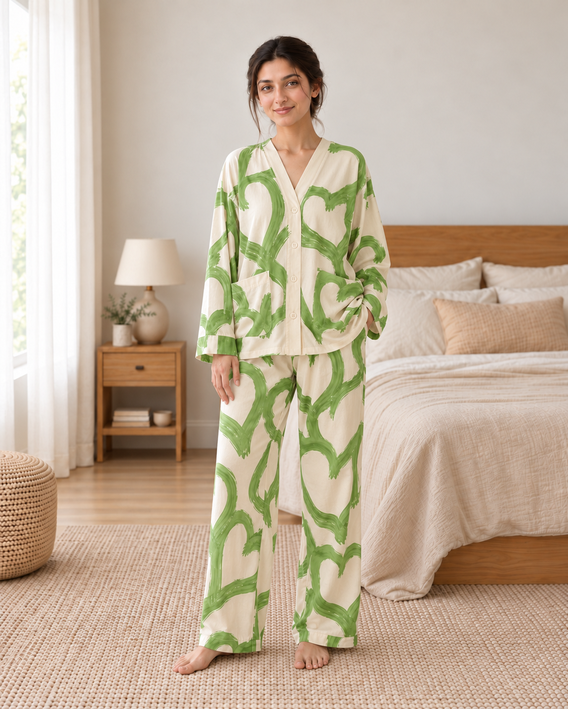 Green Heart Premium Night Suit - pose 3
