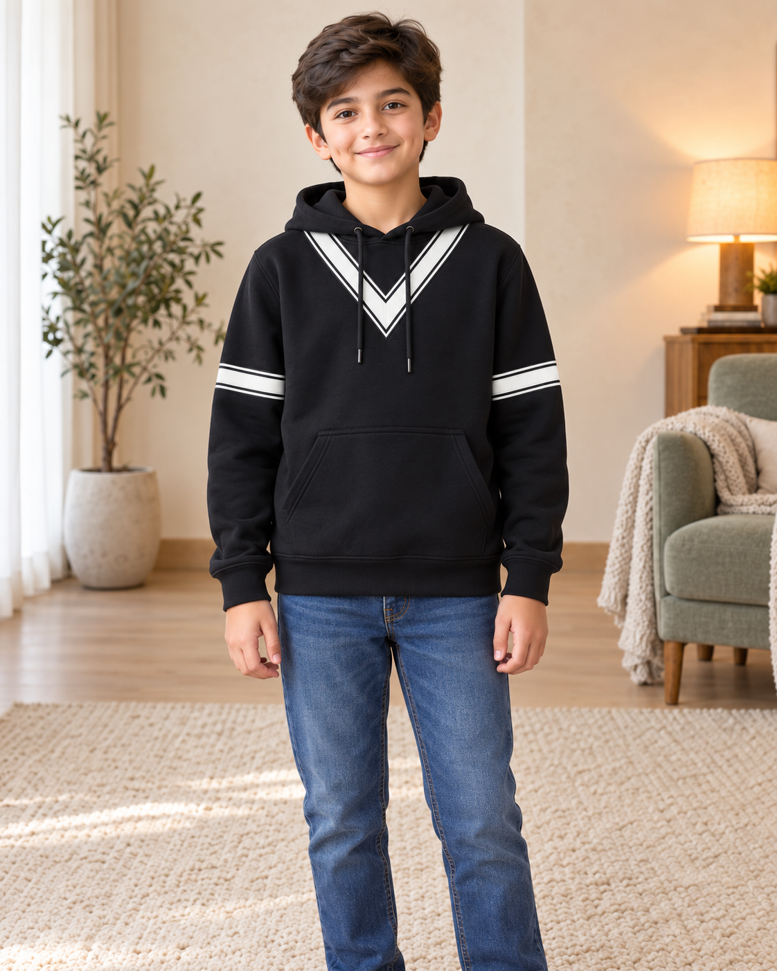 Kids Black & White V-Stripe Hoodie