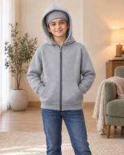 Kids Grey High-Zip Hooded Jacket