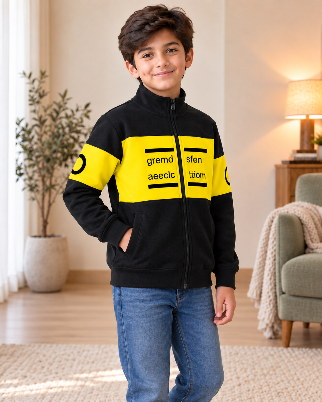 Kids Black & Yellow Graphic Zip-Up Jacket