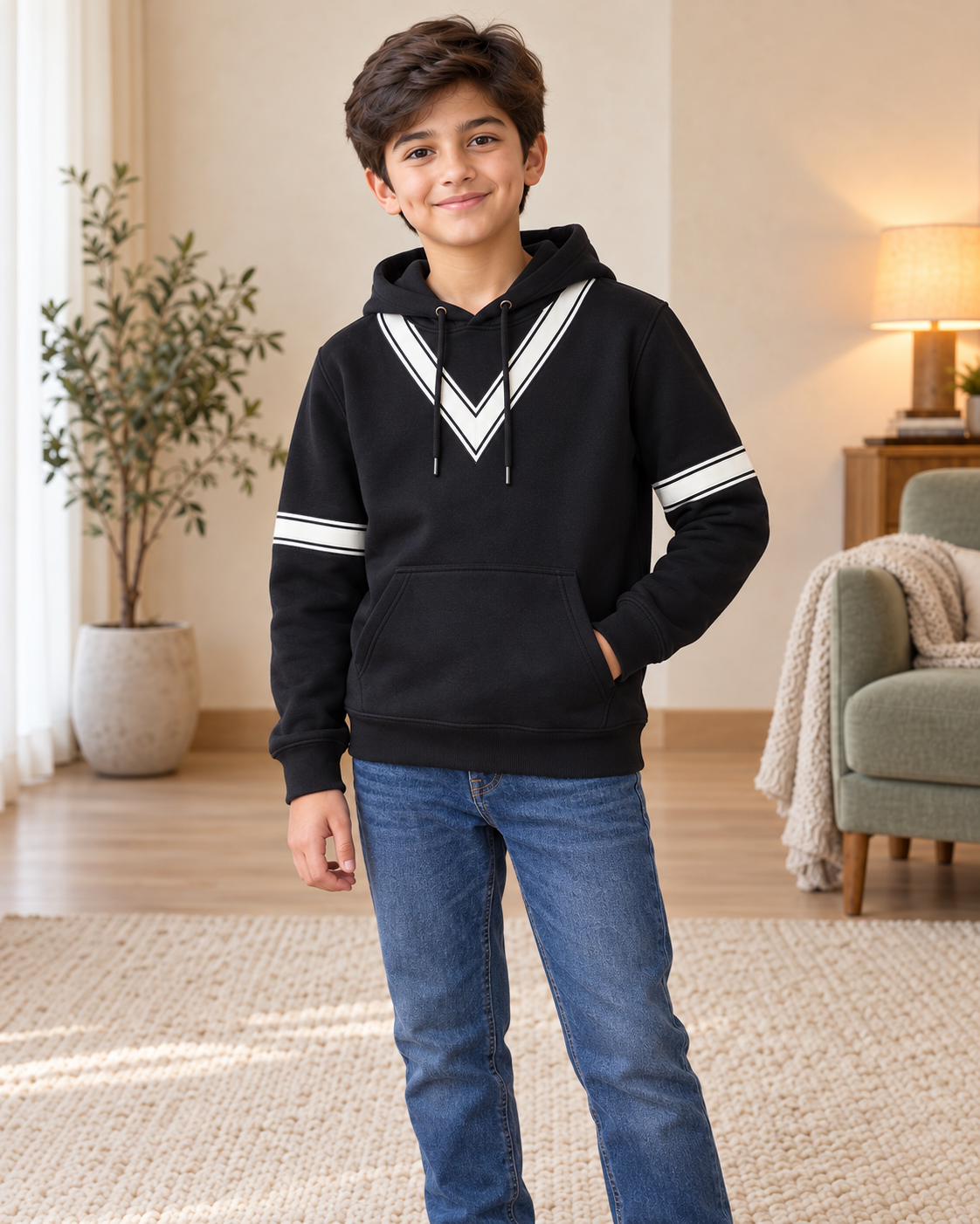 Kids Black & White V-Stripe Hoodie