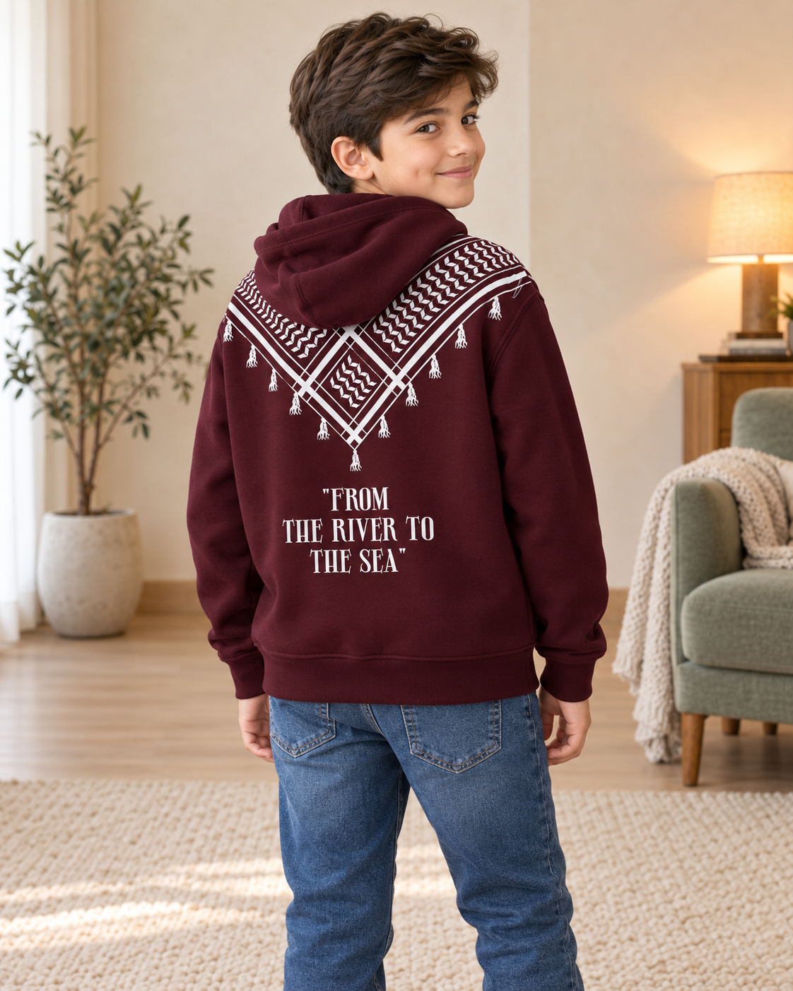 Kids Maroon Printed-Back Hoodie