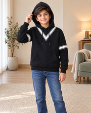 Kids Black & White V-Stripe Hoodie