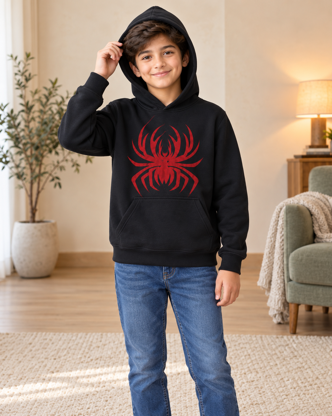 Kids Black & Red Spider Graphic Hoodie