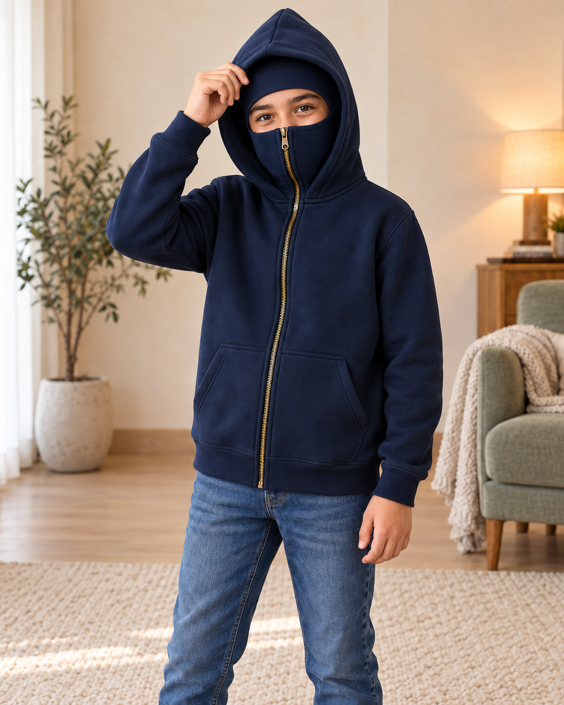 Kids Navy High-Zip Hooded Jacket
