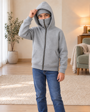 Kids Grey High-Zip Hooded Jacket