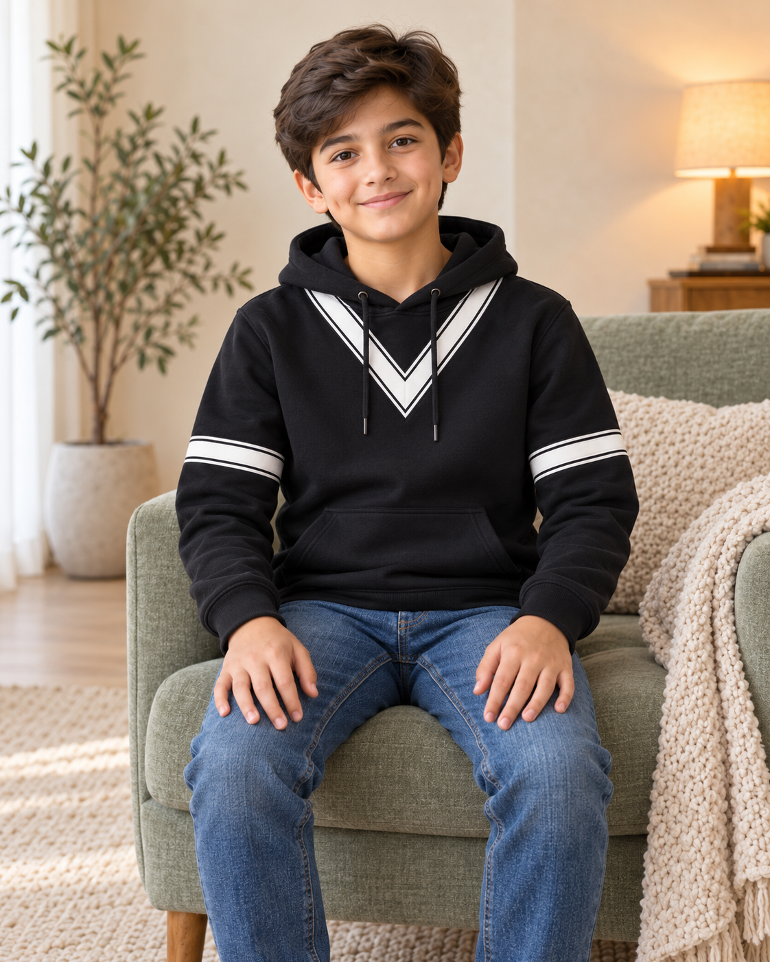 Kids Black & White V-Stripe Hoodie