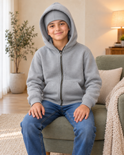 Kids Grey High-Zip Hooded Jacket