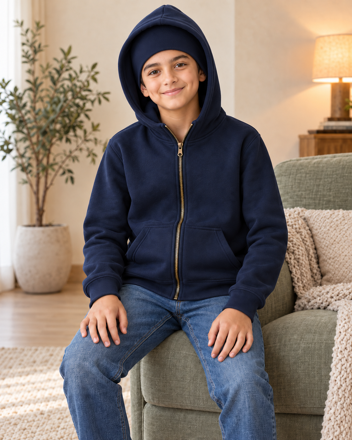Kids Navy High-Zip Hooded Jacket