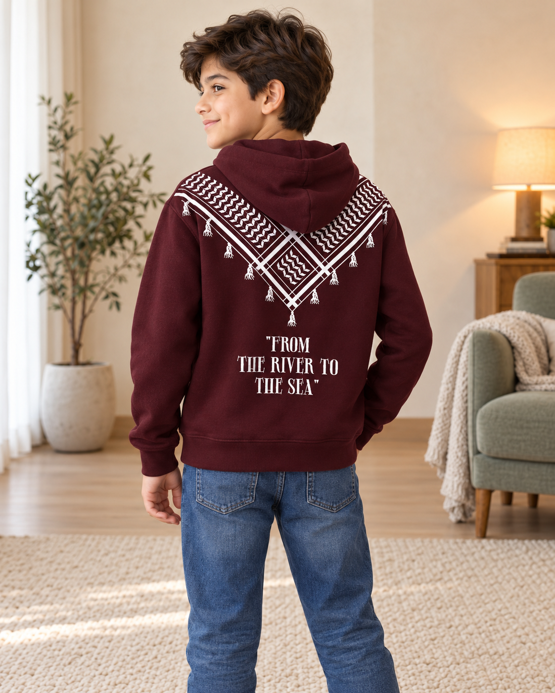 Kids Maroon Printed-Back Hoodie