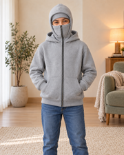 Kids Grey High-Zip Hooded Jacket