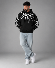 Black White Branch Print Fleece Hoodie
