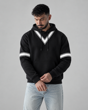 Black White V-Stripe Fleece Hoodie