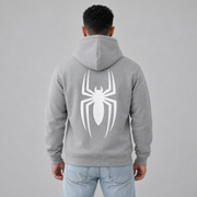 Grey Balaclava Spider Back Print Fleece Hoodie