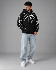 Black White Branch Print Fleece Hoodie