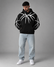 Black White Branch Print Fleece Hoodie