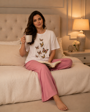 7 Butterflies White & Pink Night Suit – view 5