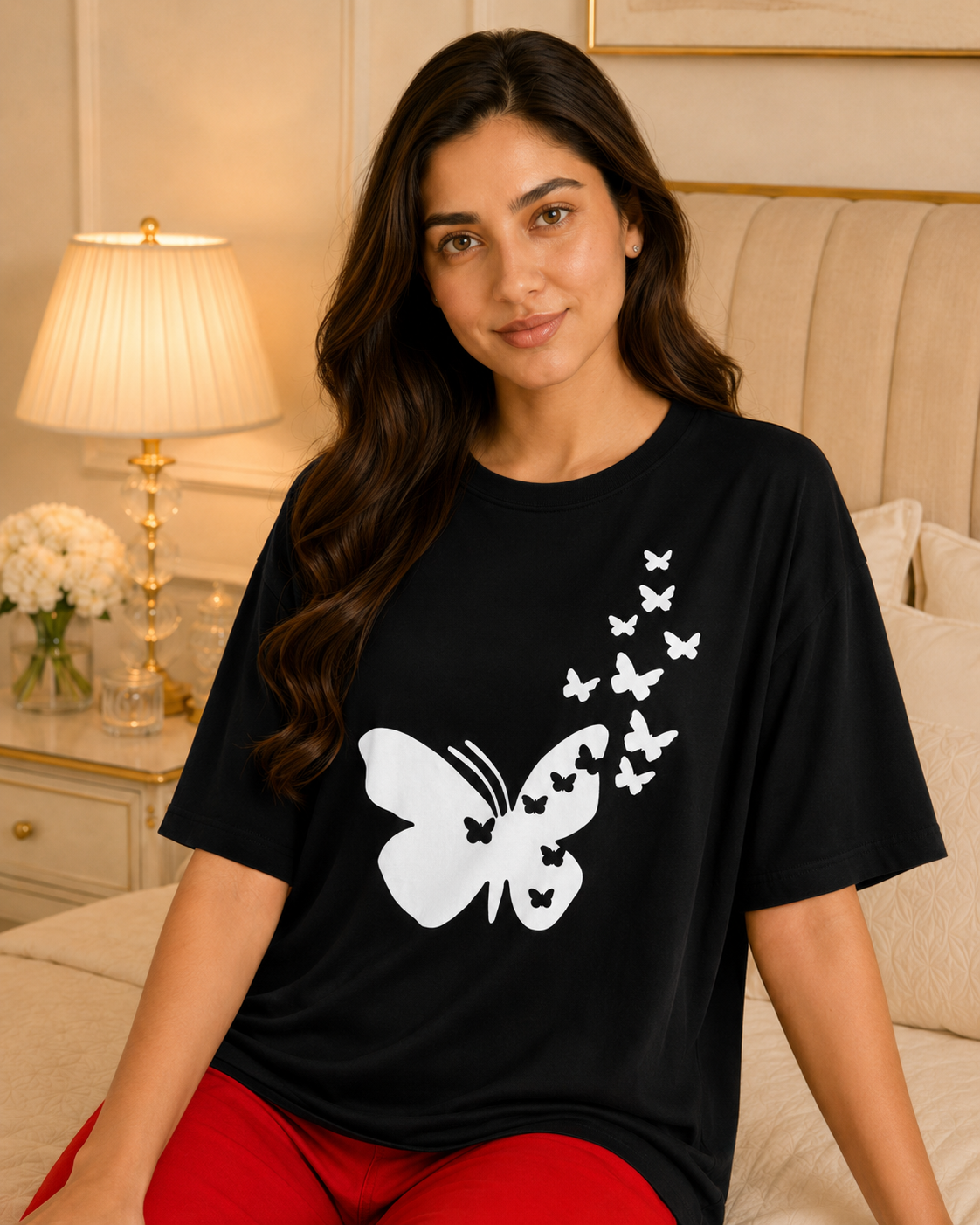 9 Butterflies Black & Red Night Suit – view 3