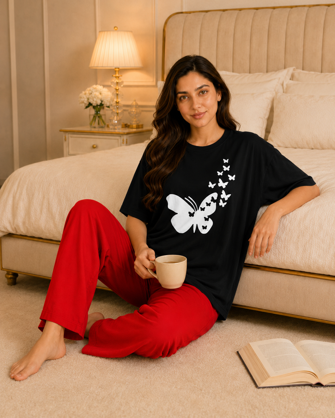 9 Butterflies Black & Red Night Suit – view 5