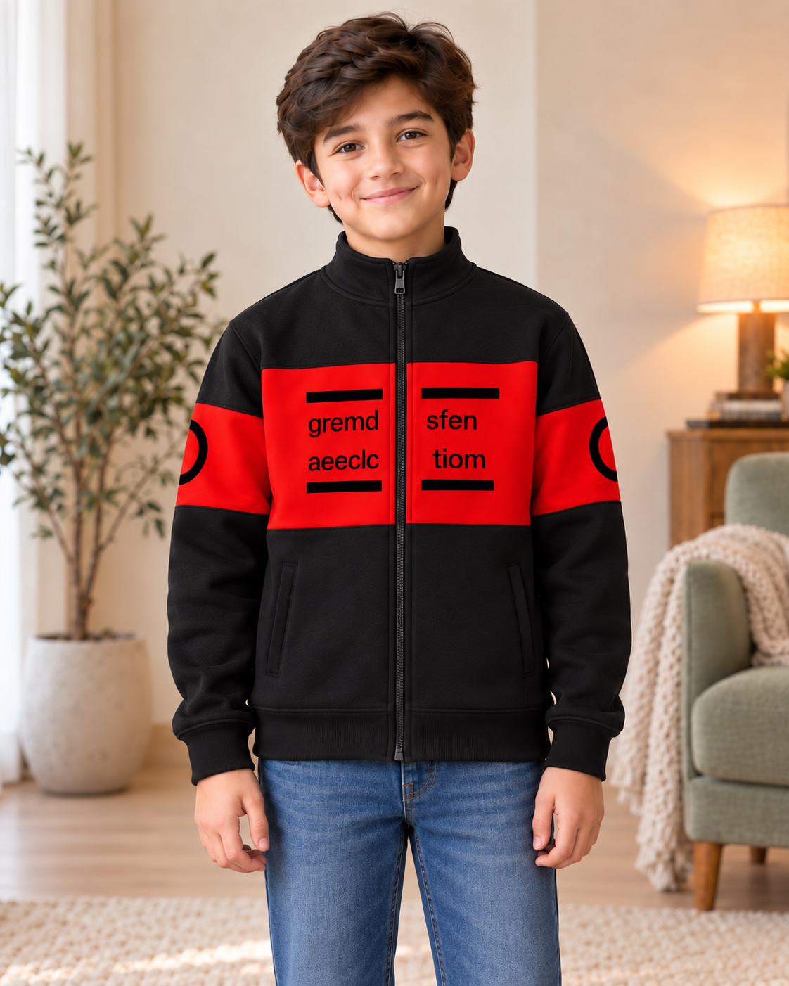 Kids Black & Red Graphic Zip-Up Jacket