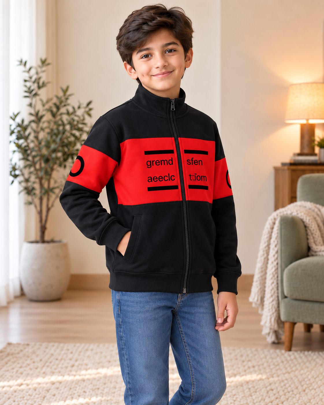 Kids Black & Red Graphic Zip-Up Jacket