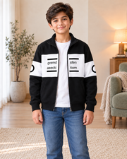 Kids Black & White Graphic Zip-Up Jacket