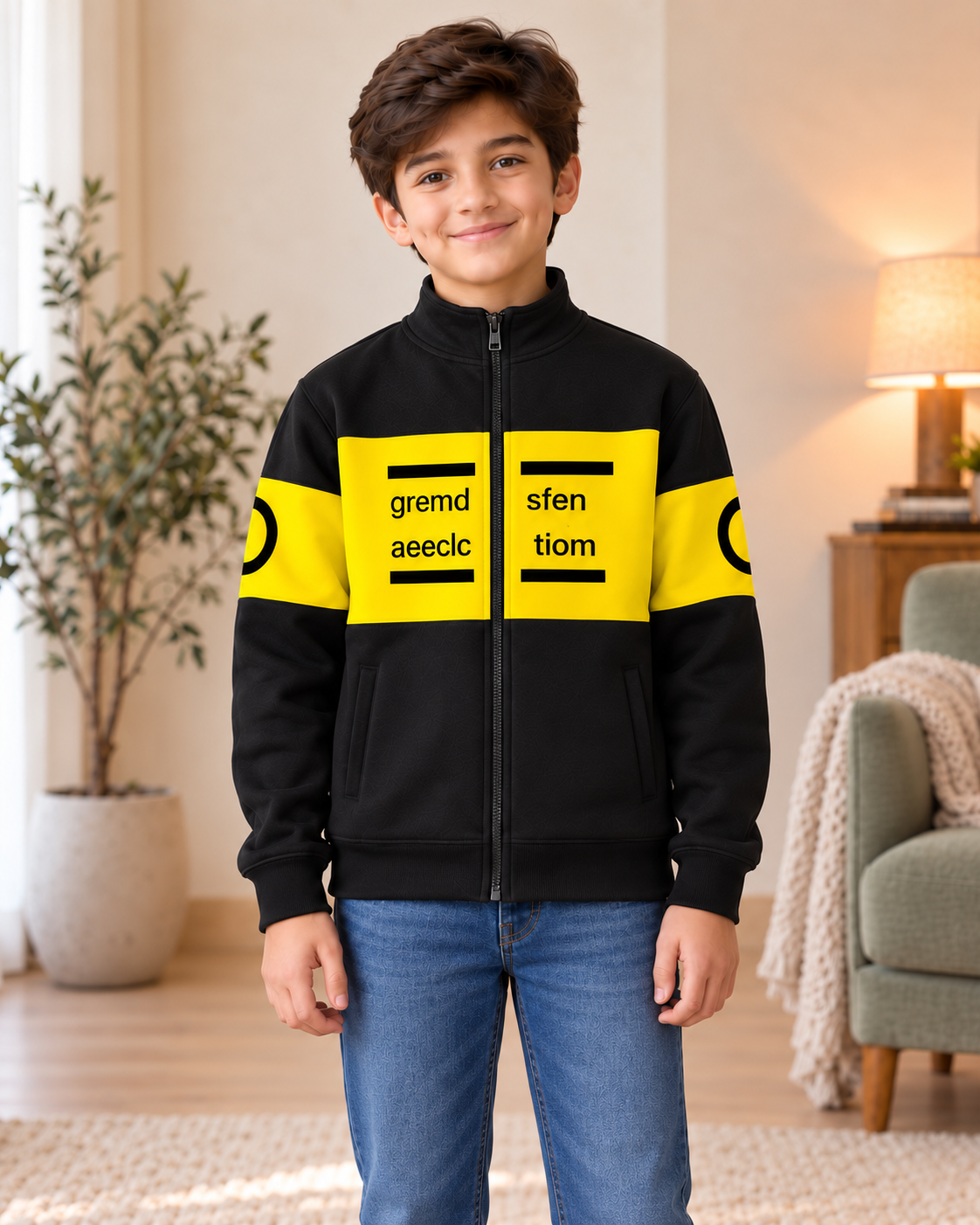 Kids Black & Yellow Graphic Zip-Up Jacket