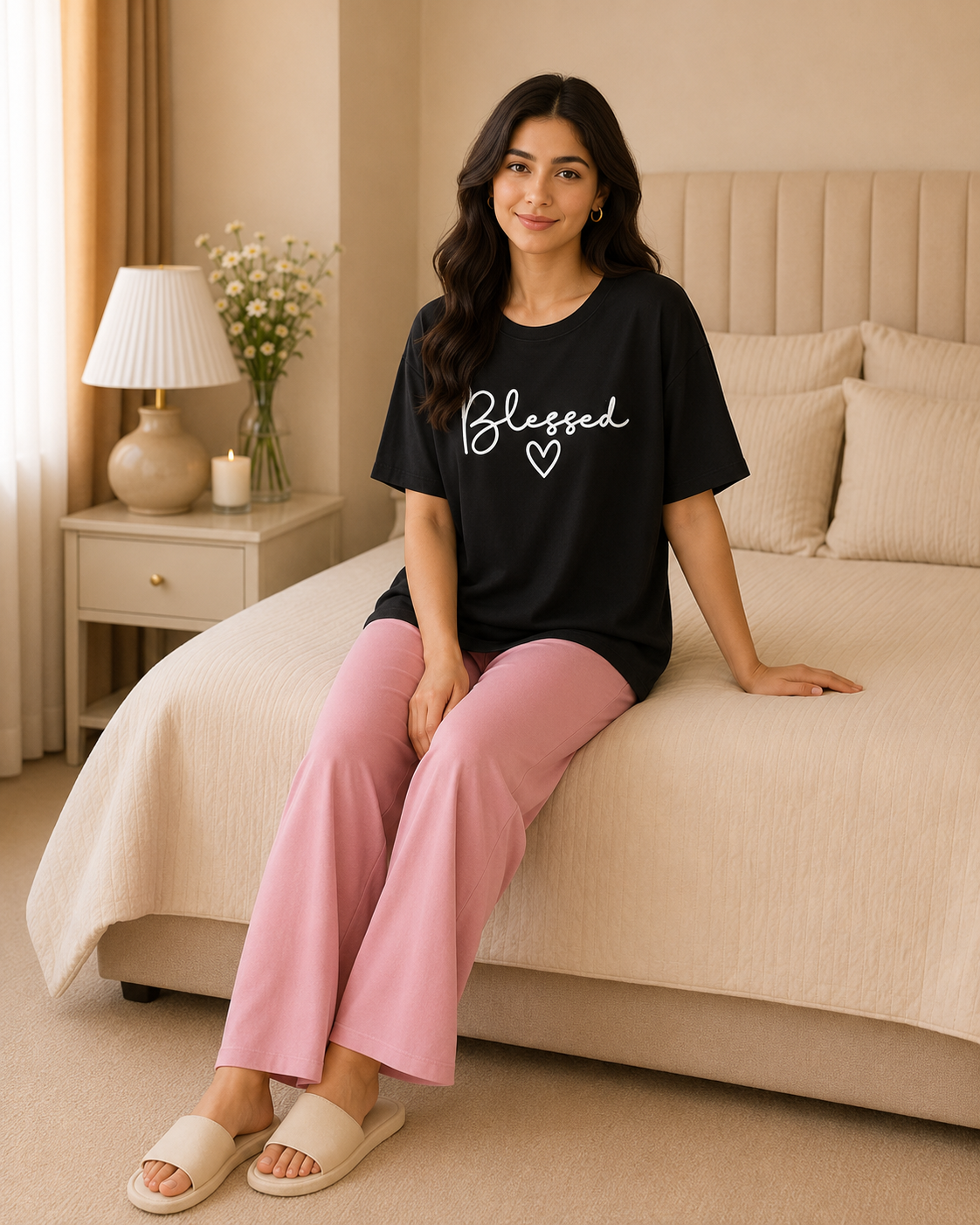 Blessed Black & Pink Night Suit – view 5
