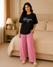 Blessed Black & Pink Night Suit