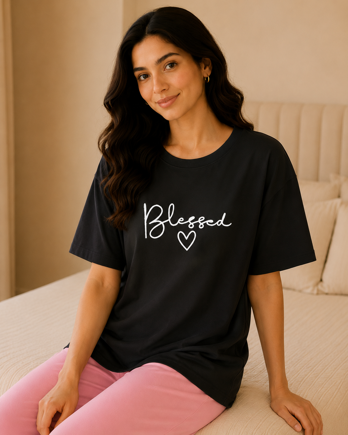 Blessed Black & Pink Night Suit – view 2