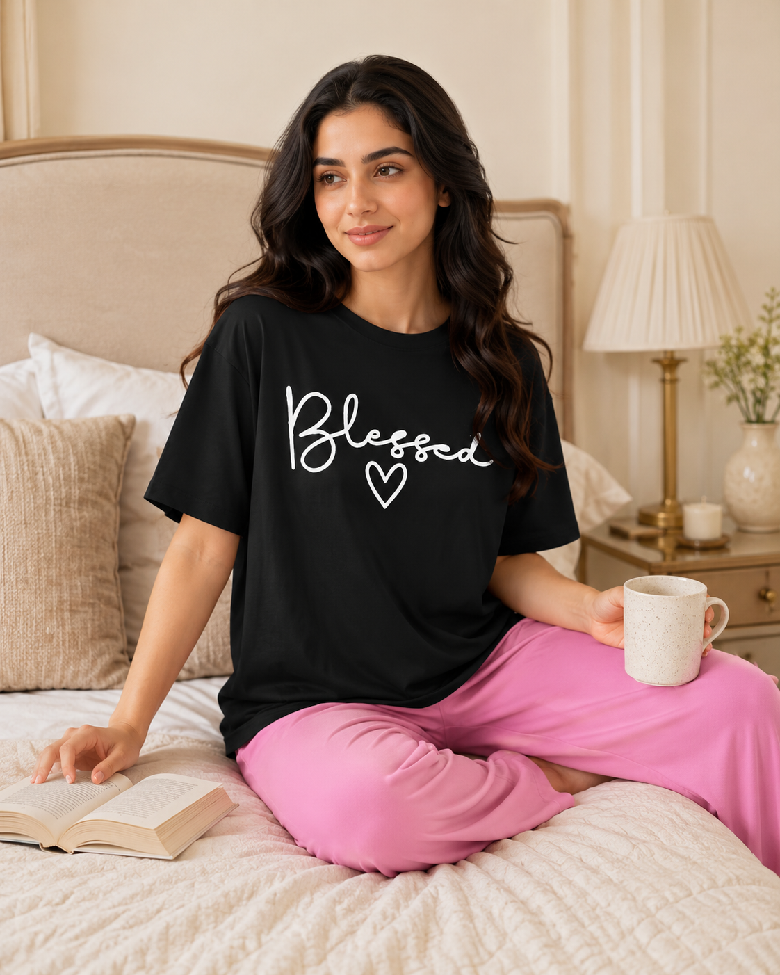 Blessed Black & Pink Night Suit – view 4