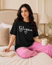 Blessed Black & Pink Night Suit – view 4