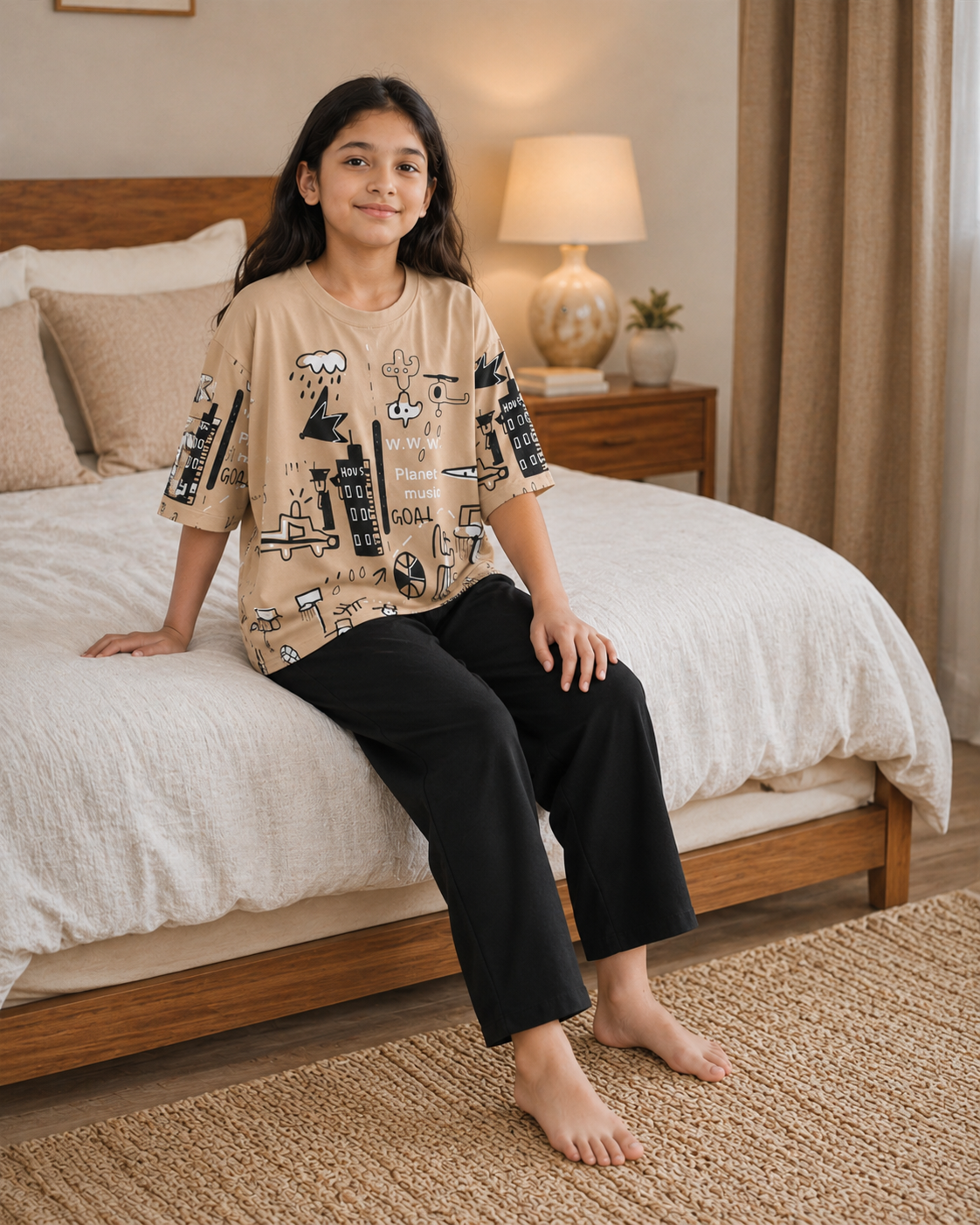 Pack of 2 Girls Night Suits – Brown Planet + Grey Planet