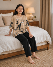 Pack of 2 Girls Night Suits – Brown Planet + Grey Planet