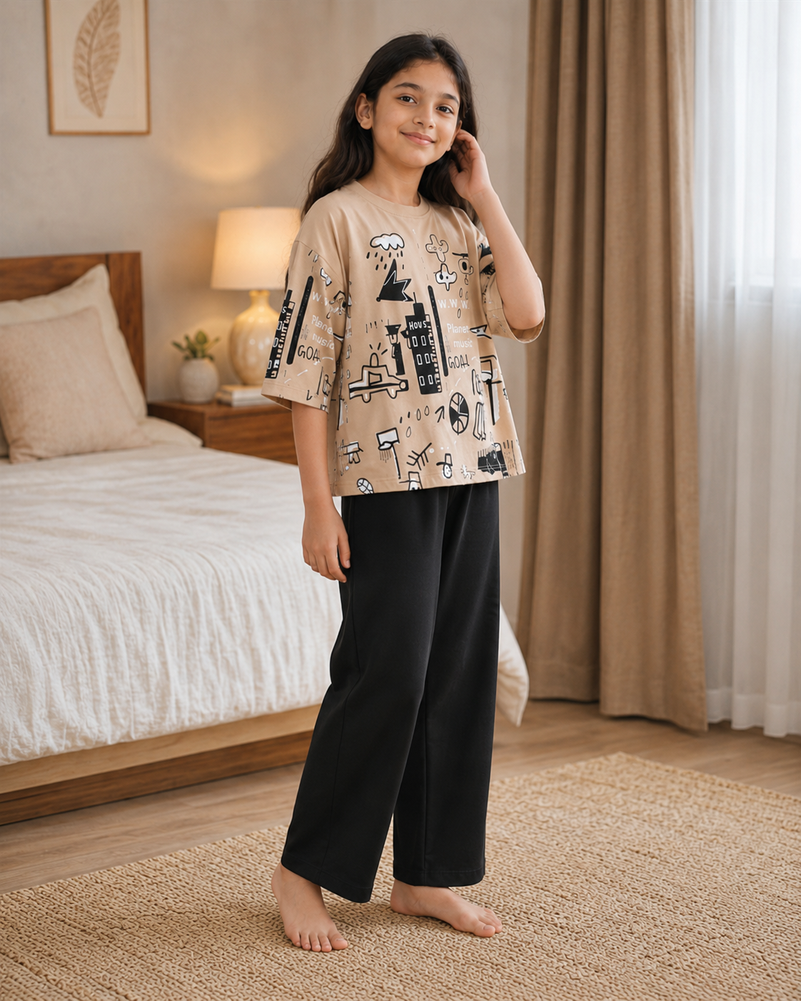 Pack of 2 Girls Night Suits – Brown Planet + Pink Planet