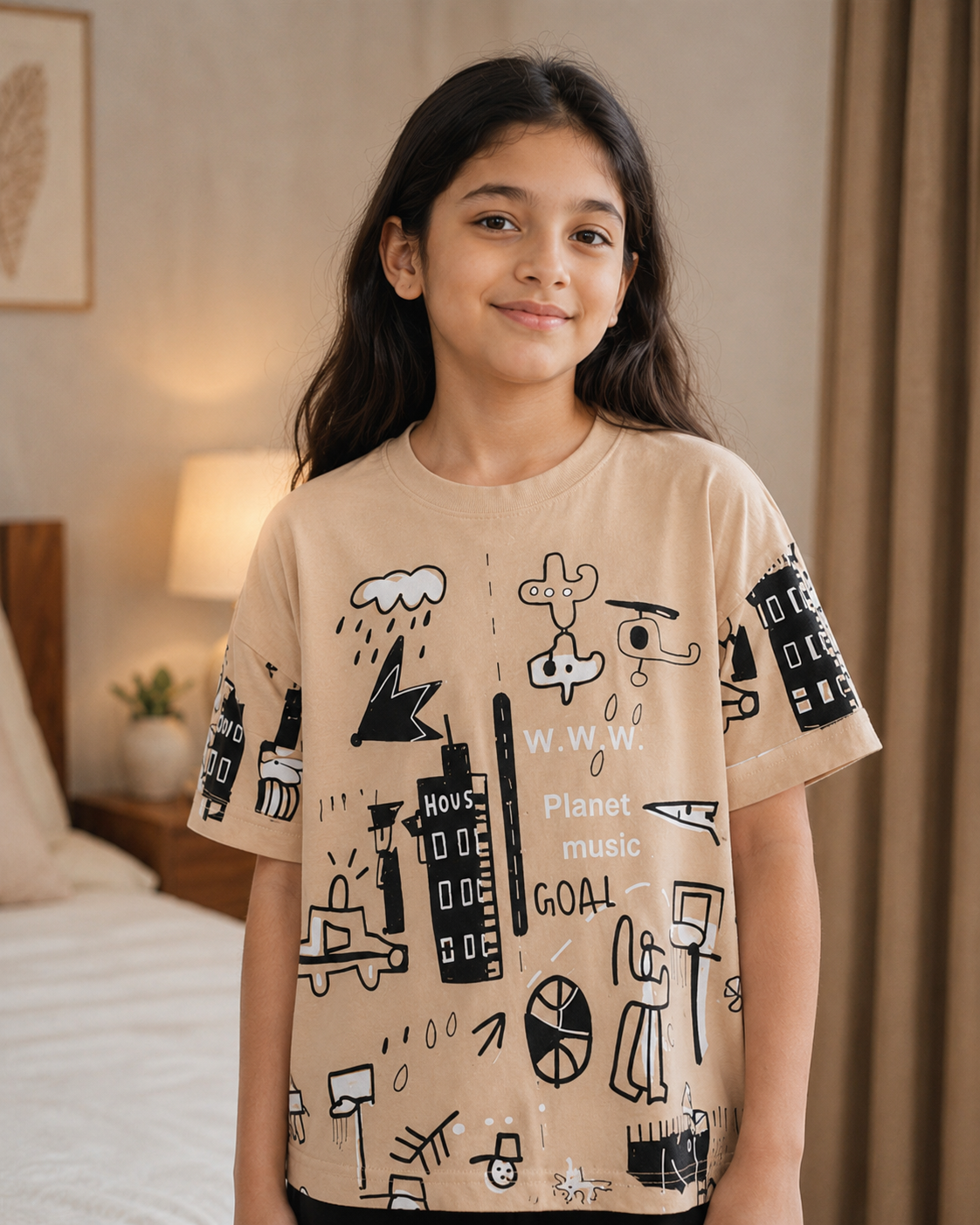 Pack of 3 Girls Night Suits – Brown Planet + Grey Planet + Pink Planet