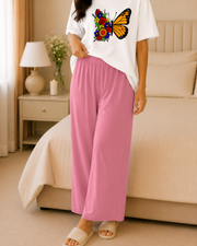 Butterfly pink pajama fabric and fit detail