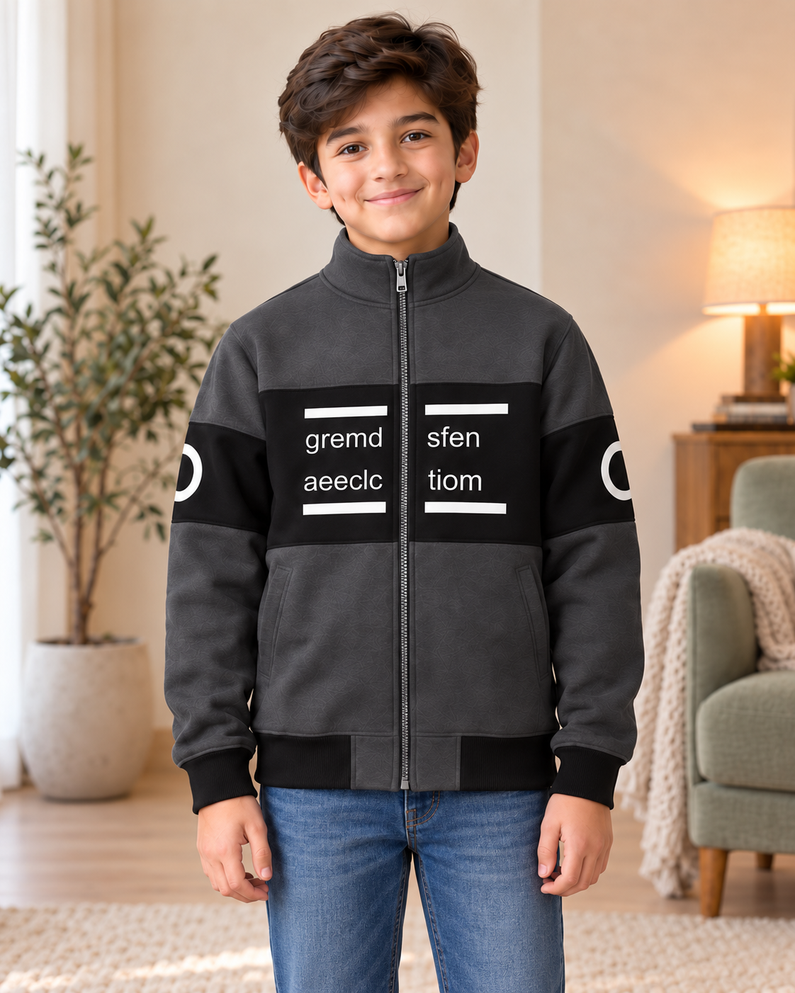 Kids Charcoal & Black Graphic Zip-Up Jacket