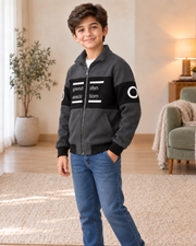 Kids Charcoal & Black Graphic Zip-Up Jacket