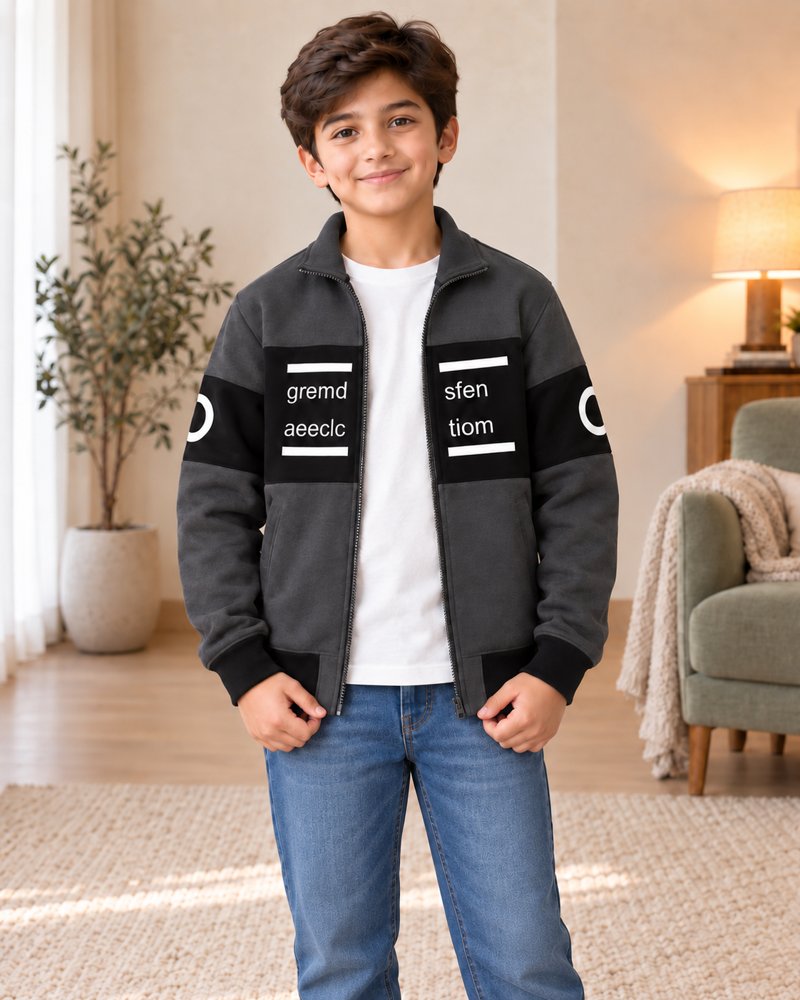 Kids Charcoal & Black Graphic Zip-Up Jacket