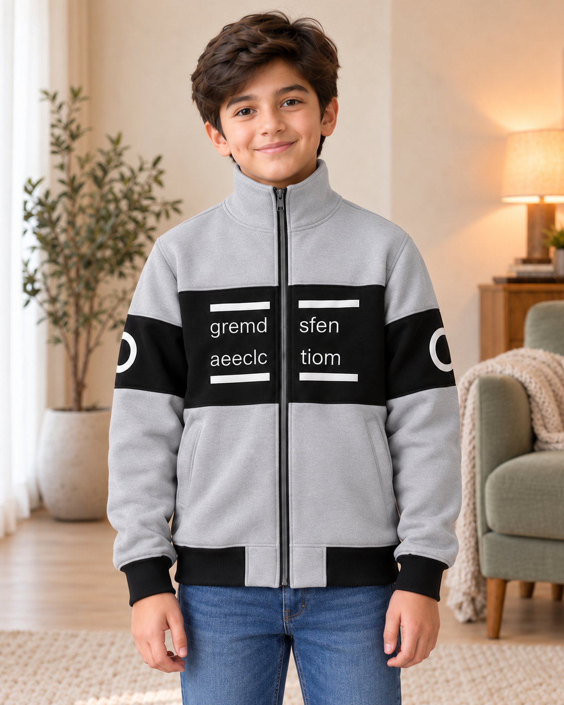 Kids Grey & Black Graphic Zip-Up Jacket