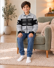 Kids Grey & Black Graphic Zip-Up Jacket