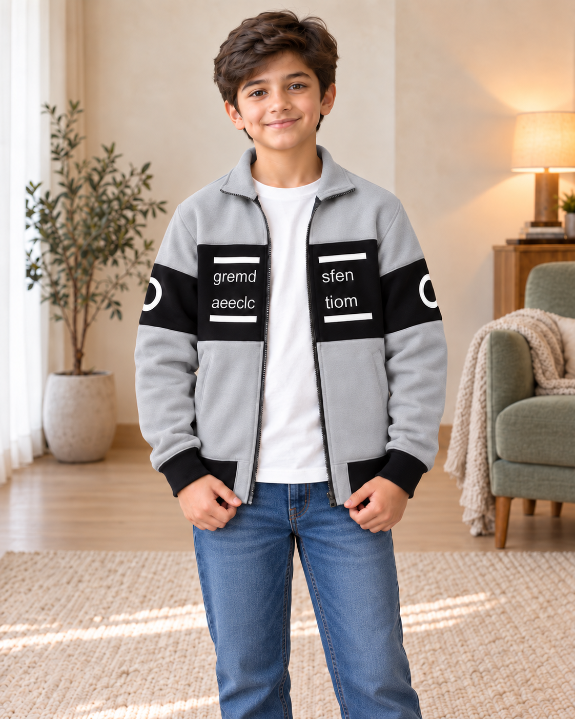 Kids Grey & Black Graphic Zip-Up Jacket