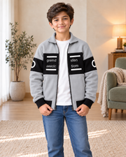 Kids Grey & Black Graphic Zip-Up Jacket