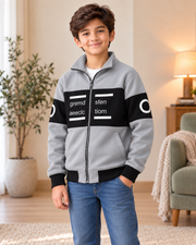 Kids Grey & Black Graphic Zip-Up Jacket