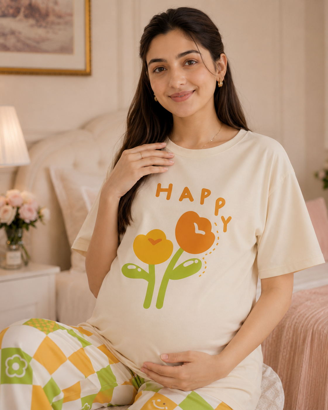 Happy Flower Maternity Cotton Night Suit – view 3