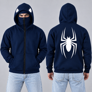 Navy balaclava Spider Back Print Fleece Hoodie